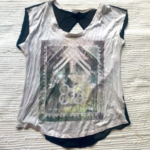 Express top with sheer, open back
